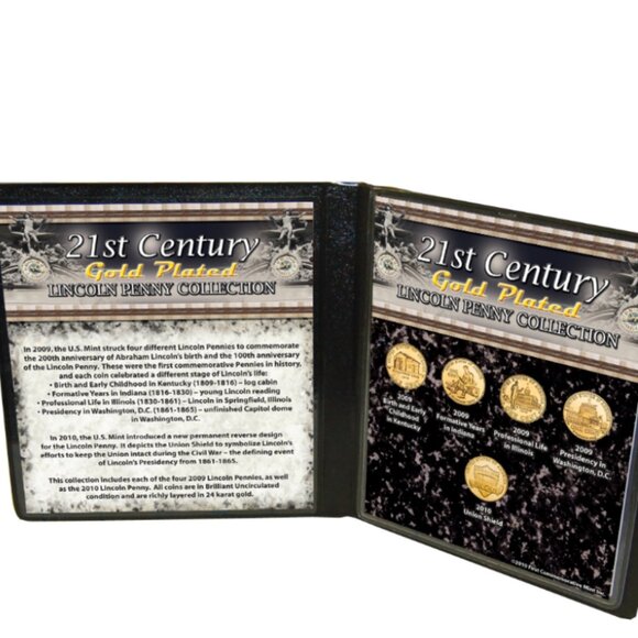 21st Century 24K Gold Plated Lincoln Penny Collection Set of 5 with Vinyl Case - Picture 2 of 2